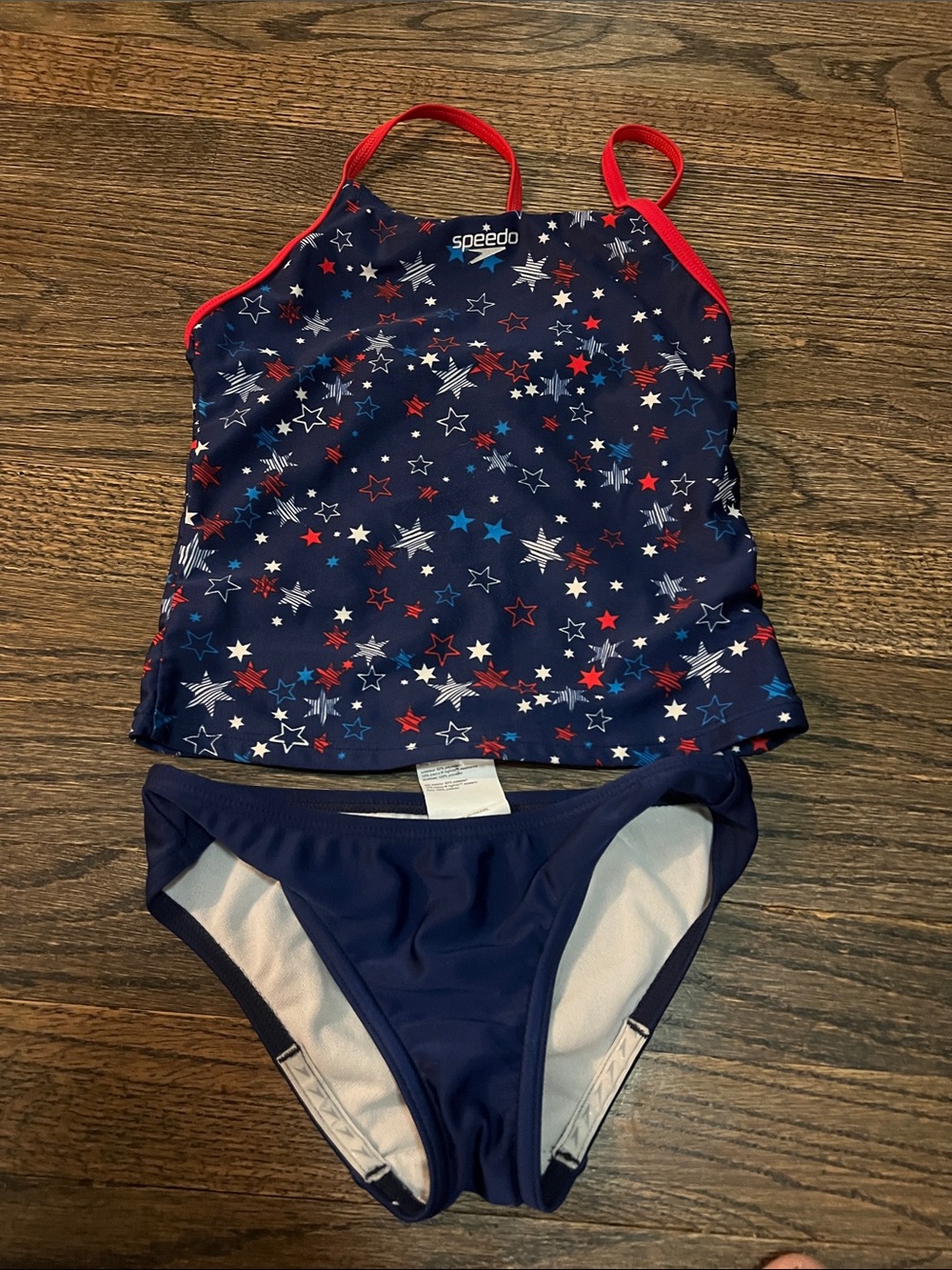 Speedo Girls' Navy Star Tankini with Red Trim